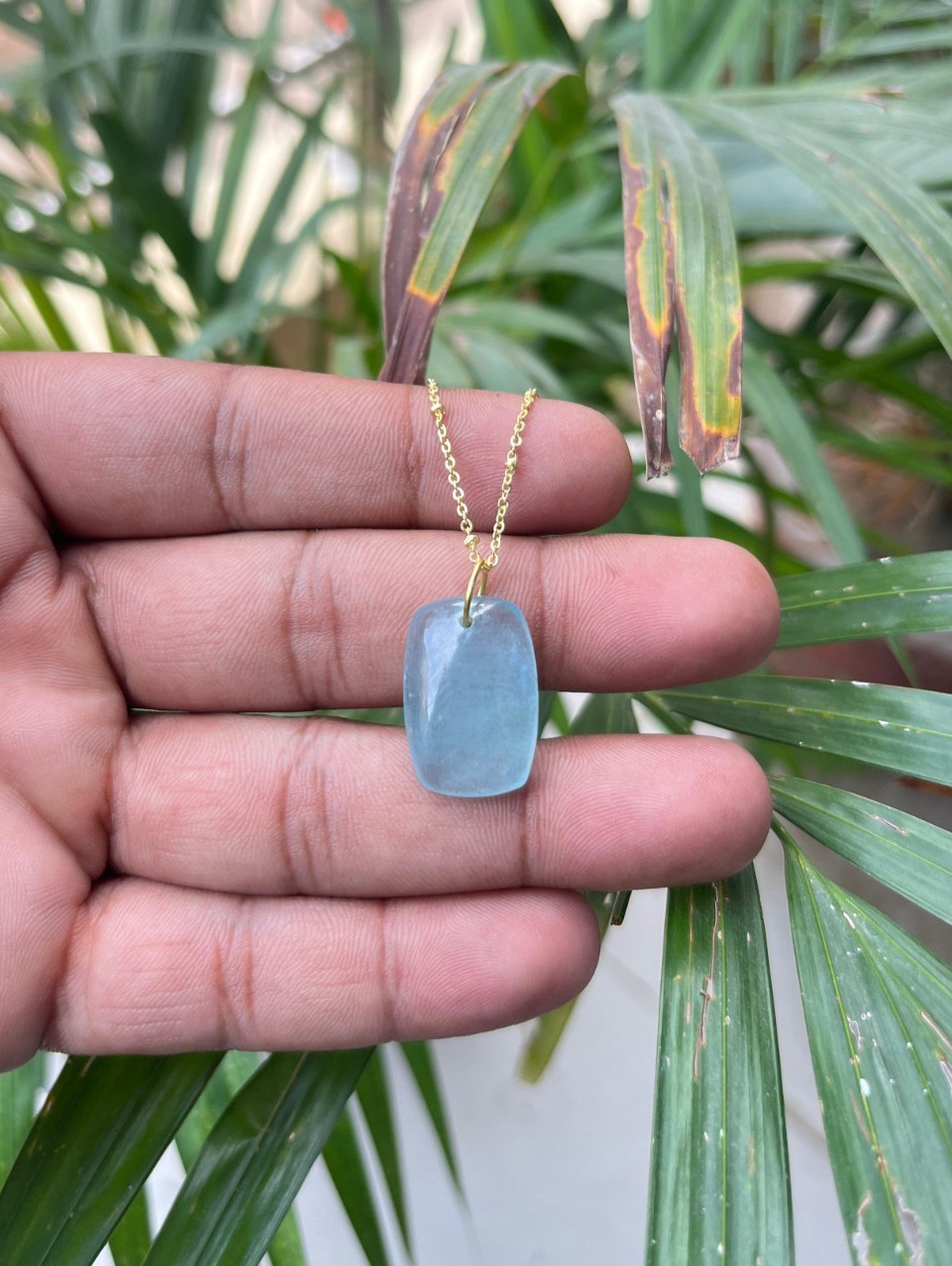Beautiful Natural Aquamarine Gold Plated Cable Chain Pendant Necklace Jewelry