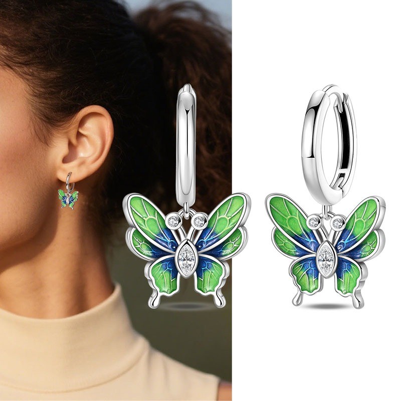 KUNSIR 925 Sterling Silver Dream Chasing Butterfly Drop Hoop Earrings for Women