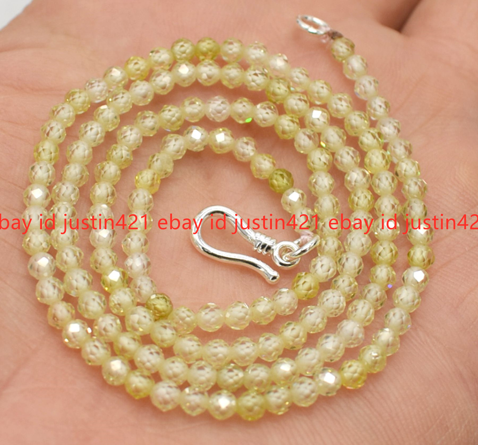 Genuine Natural 3mm Faceted Multicolor Zircon Round Gems Necklace Silver Clasp