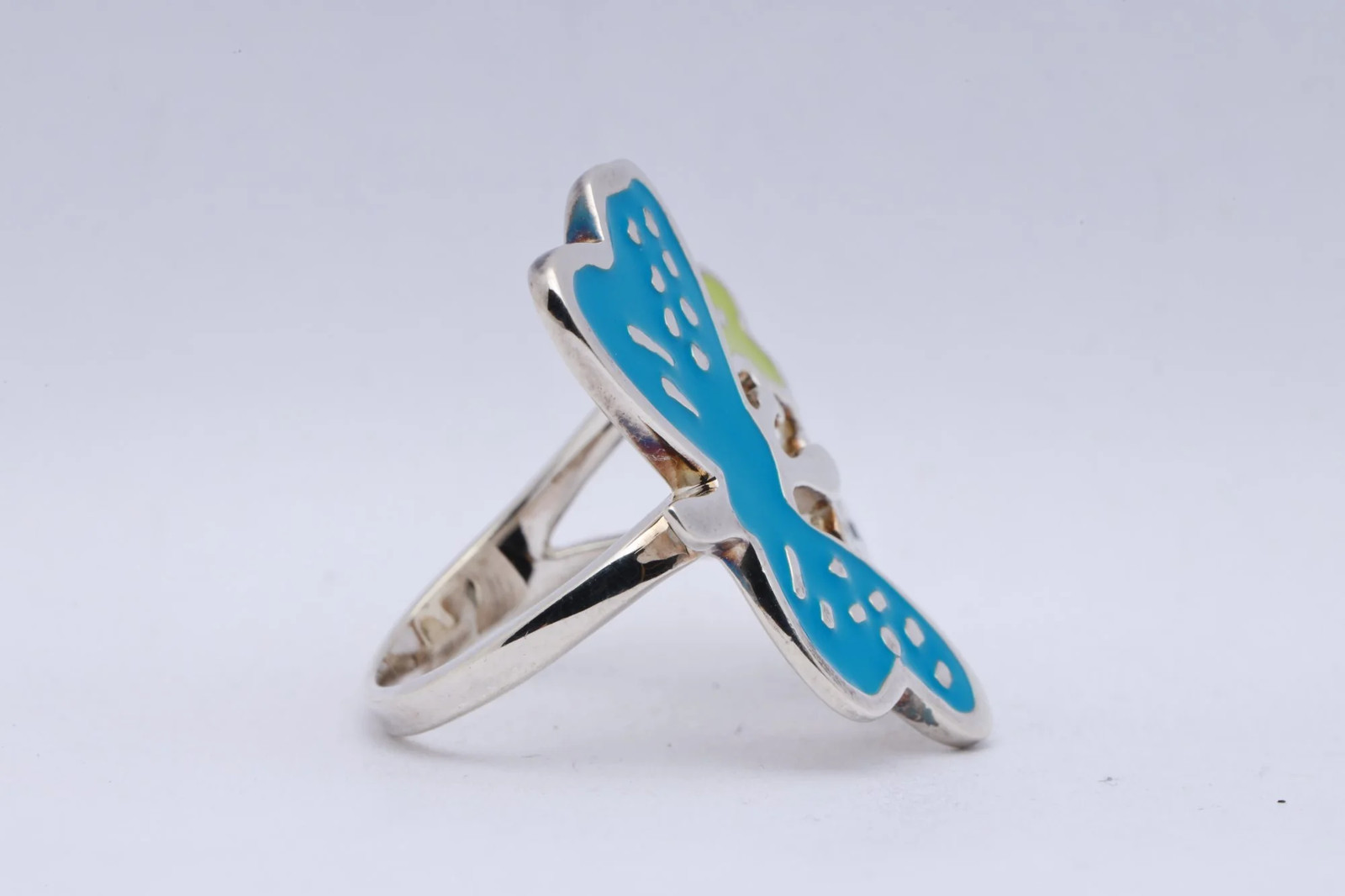 Robert Lee Morris 925 Silver Blue & Green Butterfly Enamel Ring Size 7 (8.00g.)