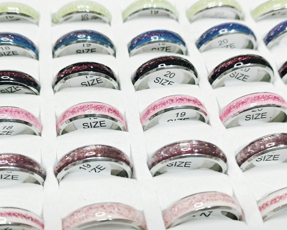 36 Pcs 4mm Pearl Coated Stainless Steel Rings Curved Inner Arc Unisex Stackable