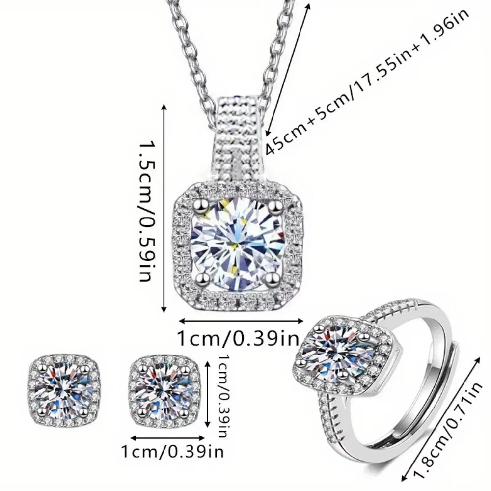 Share 3PCS CZ Stone Jewelry Set Necklace Earrings Ring Silver Tone Women Gift