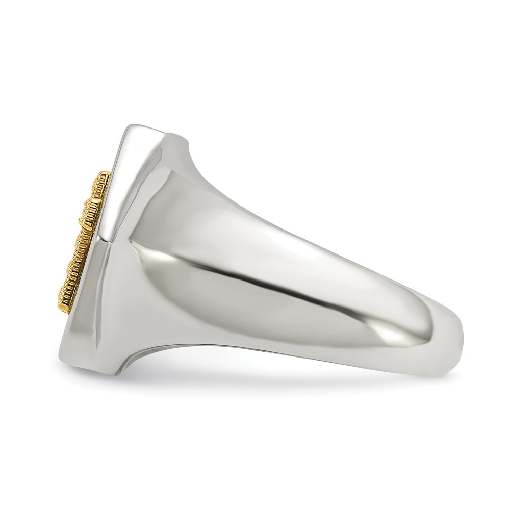 Stainless Steel with 14K Gold Accent & .01ct. Diamond Cross Signet Ring Size 11