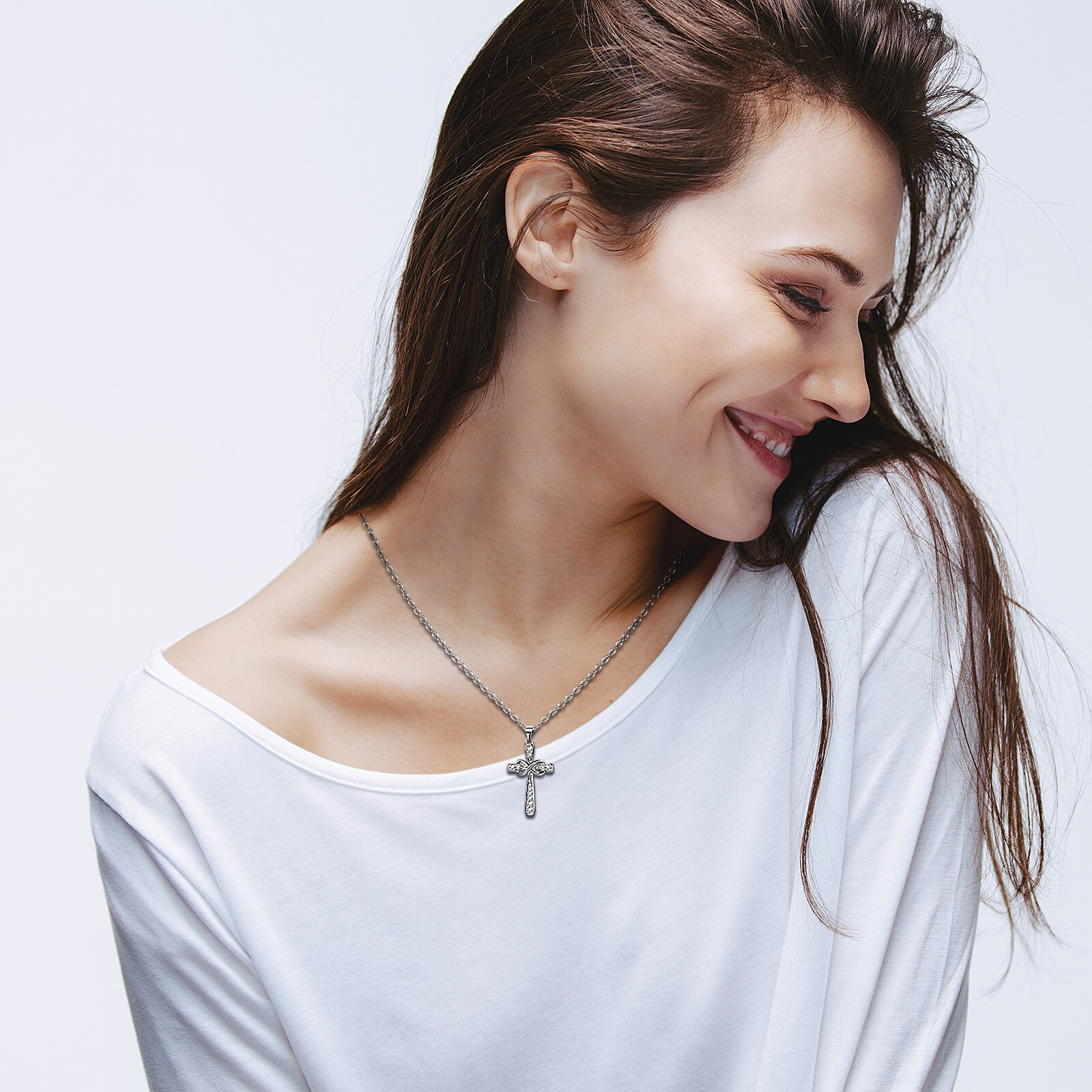 Women’s Stainless Steel Infinity Cross Pendant Religious Christ Baptism Necklace