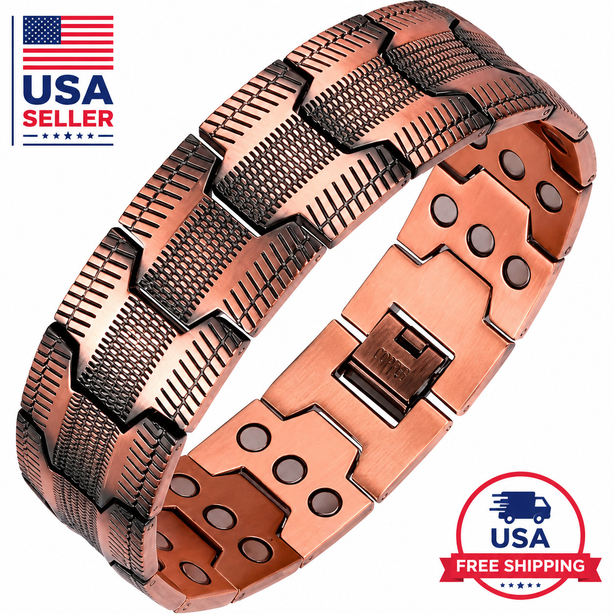 GMOX Men’s Copper Bracelet,3X Strength 99.99% Copper Magnetic Adjustable Length