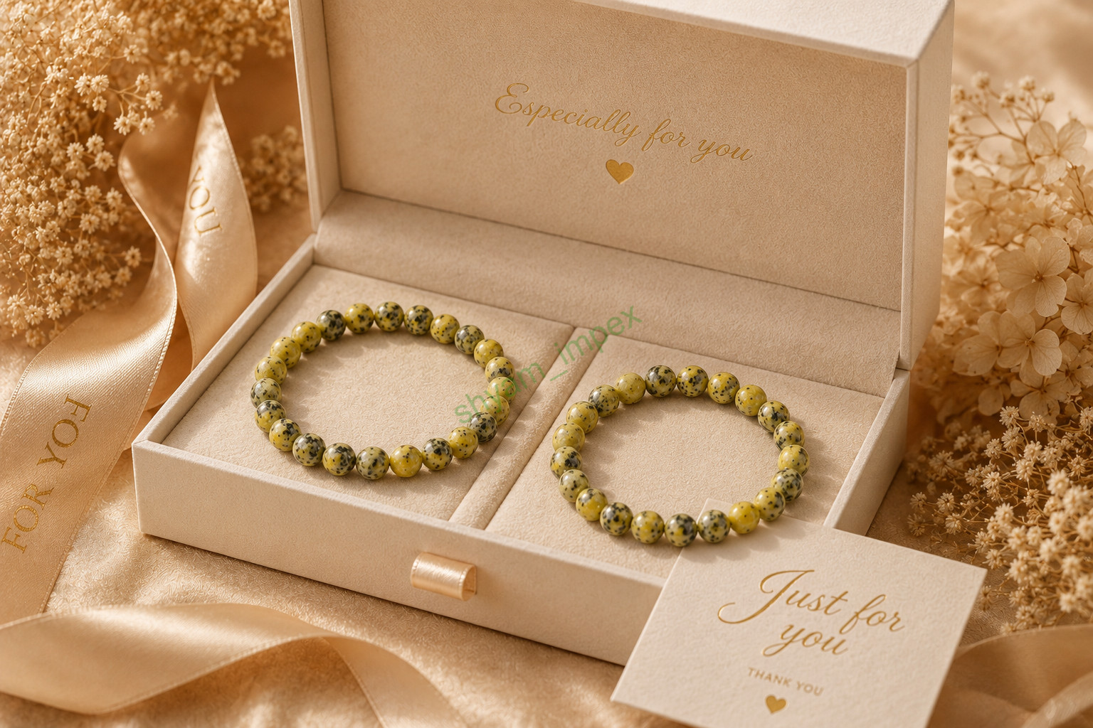 Natural Serpentine Jasper Beaded Stretch Bracelet Yellow Green Gemstone Jewelry