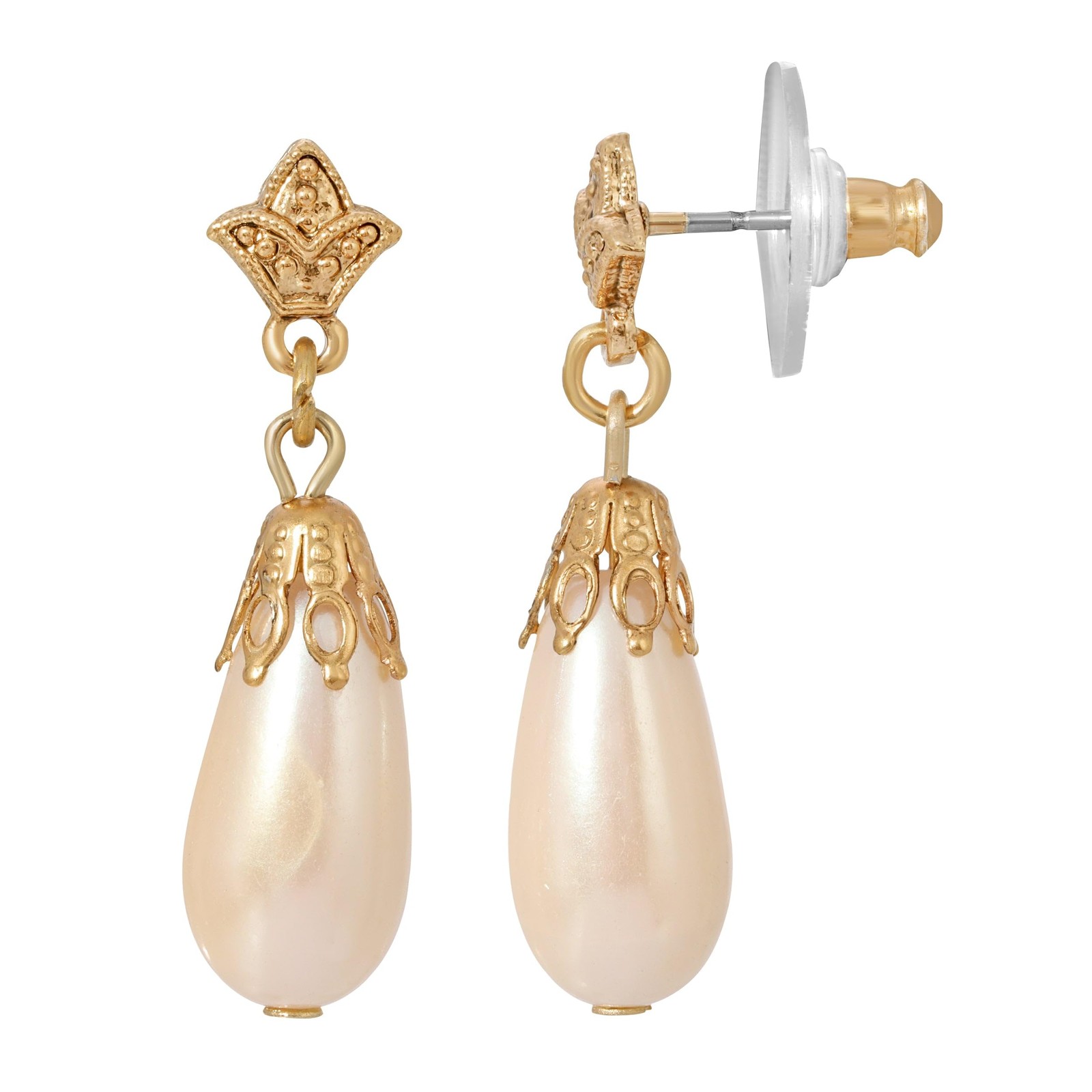 1928 Jewelry Classic Estate Faux Pearl Drop Earrings For Women with 14K Gold …