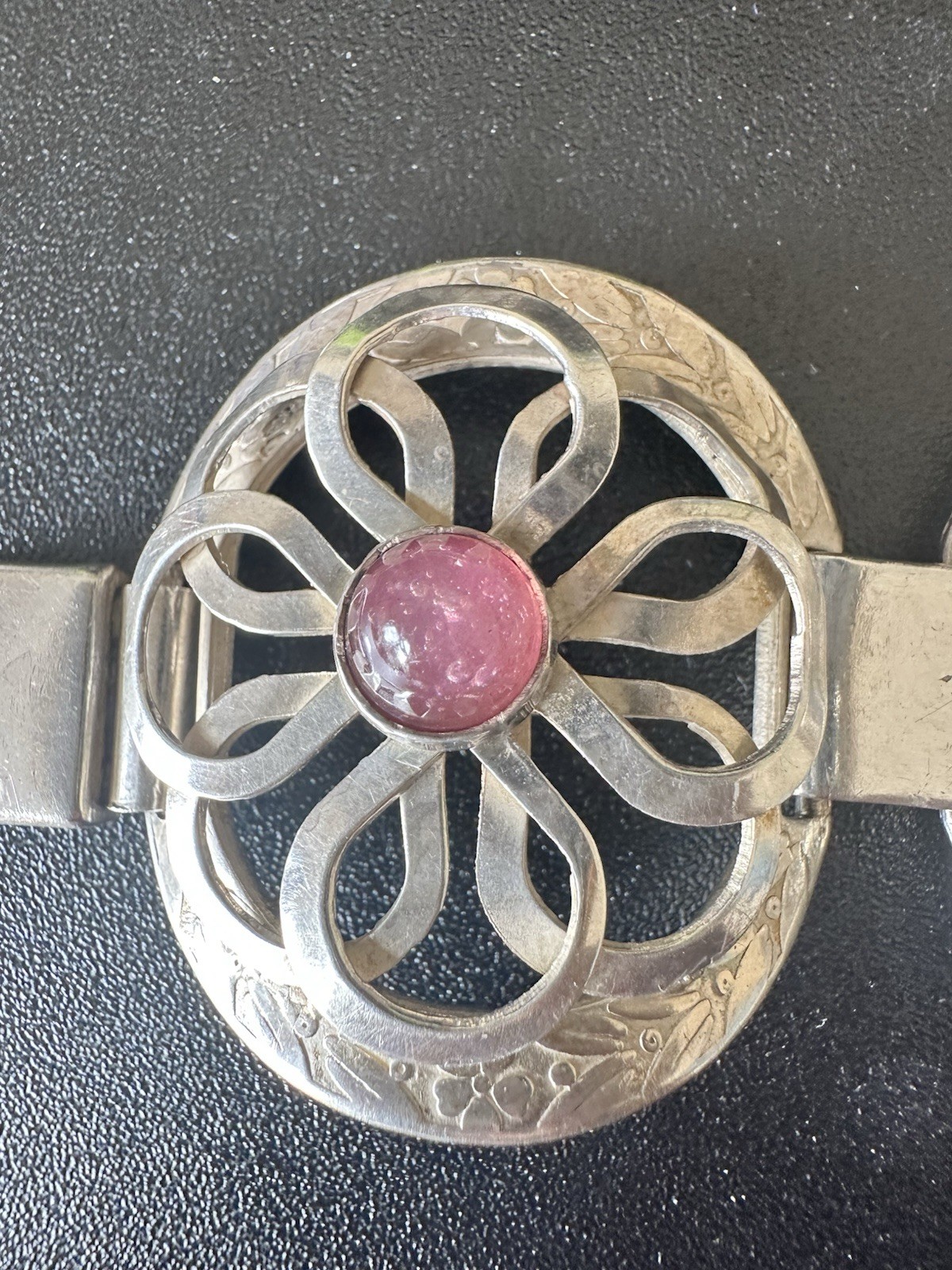 Silver Bracelet Purple Lilac Stones Mexican Silver