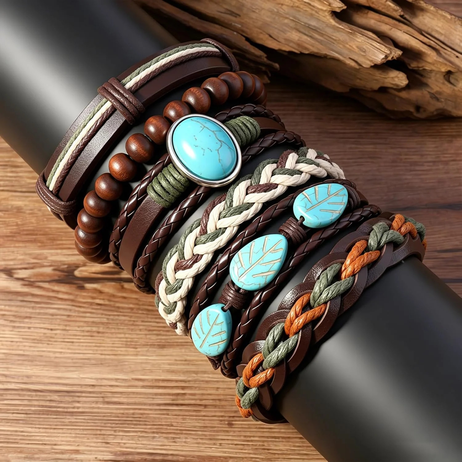 Gothic Bracelet Adjustable Punk Braided Leather Multilayer Grunge Set Bracelets