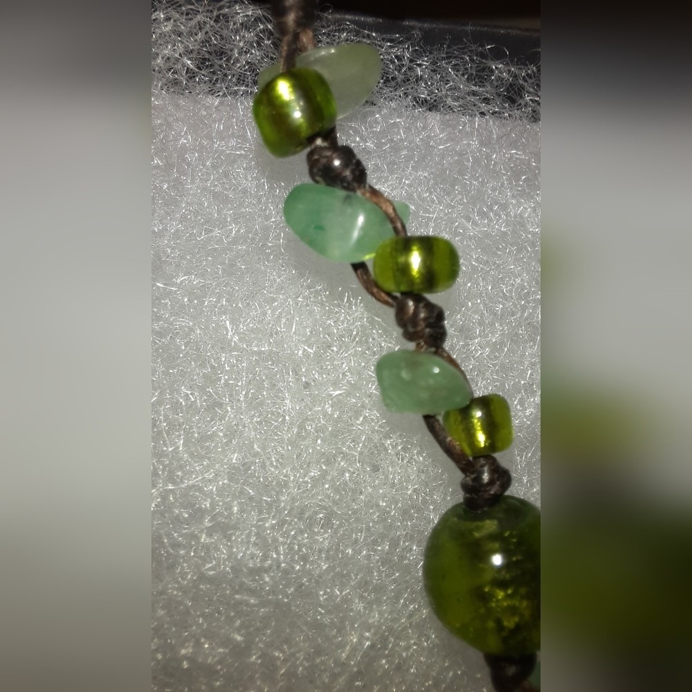 art glass and stone nugget necklace on 16in cord