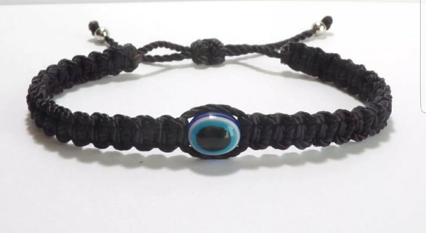 Evil Eye Amulet Good Luck black String Braided Bracelet -Evil Eye Protection adj