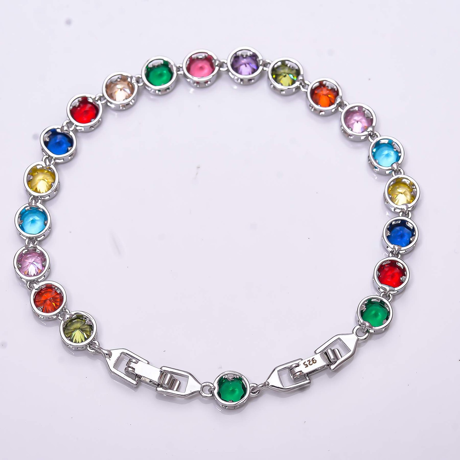 Multi Gemstone 925 Sterling Silver Tennis Bracelet 7.99″, Christmas Gift B68913
