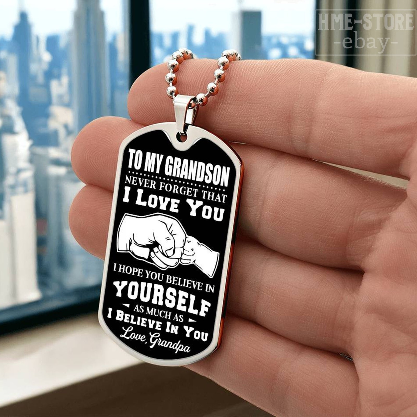 For My Grandson Dog Tag Necklace From Grandpa Birthday Graduation Grandson Gifts