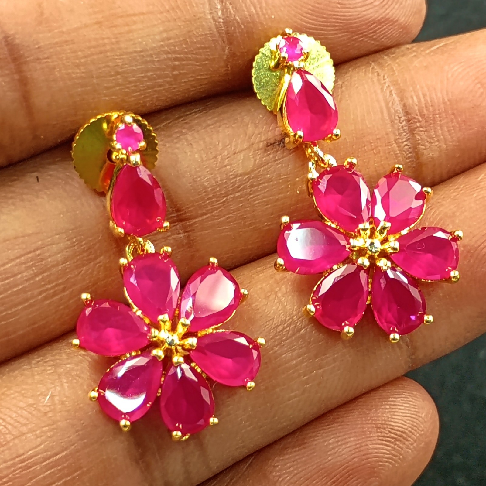 Vintage Ruby Necklace Set 22K Gold Plated Boho Bridal Anniversary Birthstone Gif