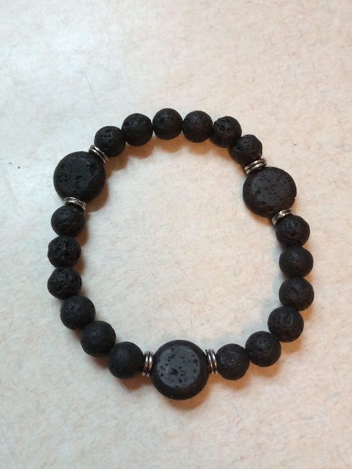 Black Rock Lava Stone Beaded Bracelet Men Women Natural Stone Beads 7.5”