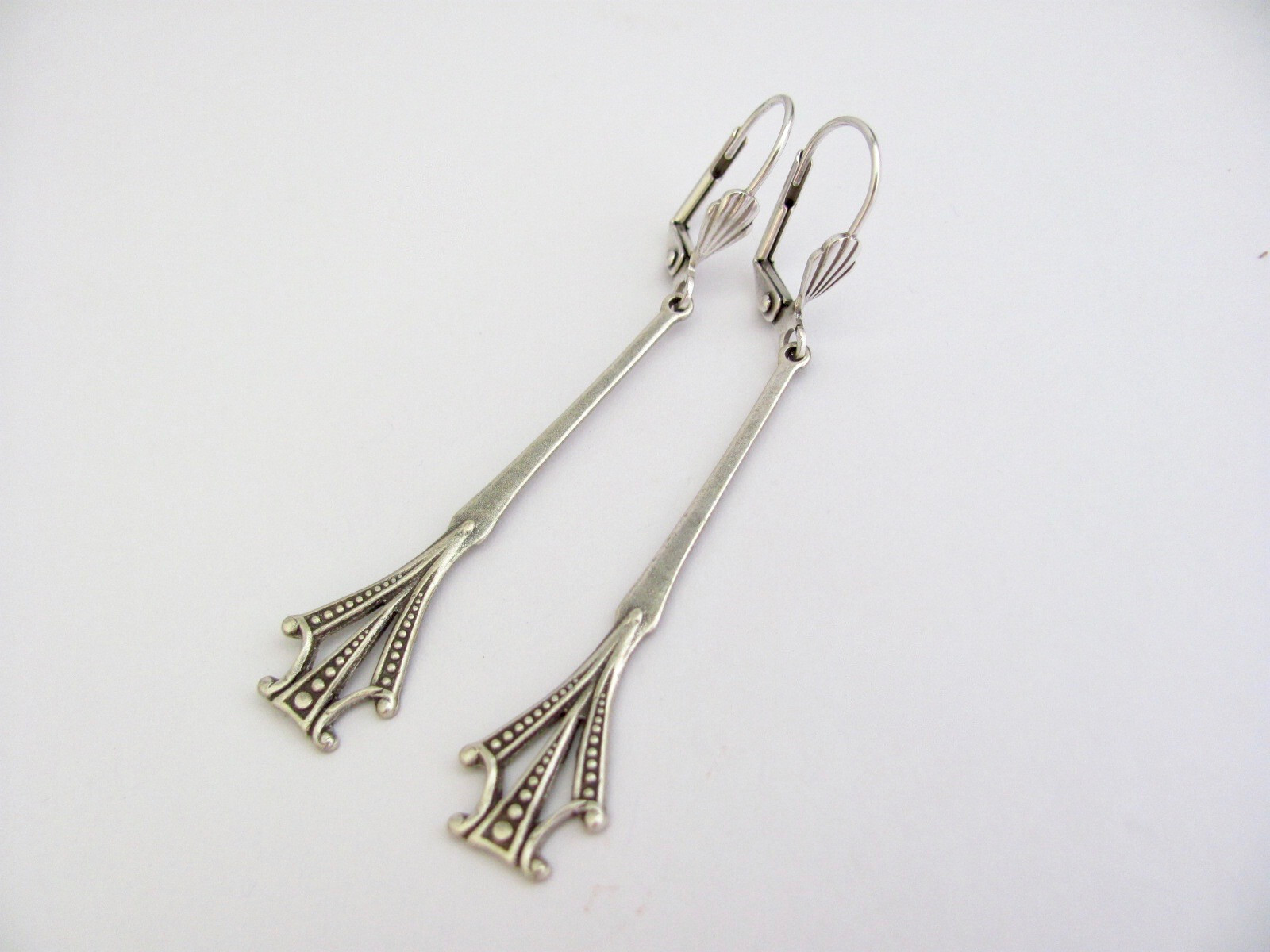 Art Deco Earrings Vintage Design Antiqued Silver Plate Victorian Cosplay Gift