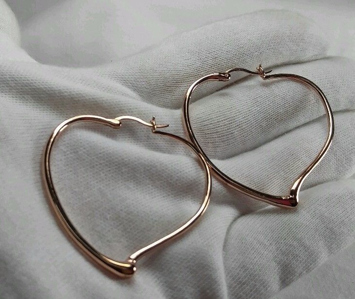 1.8″ Sterling Silver Rose Gold Plate Heart 9.6g – Elegant Large Dangle Earrings