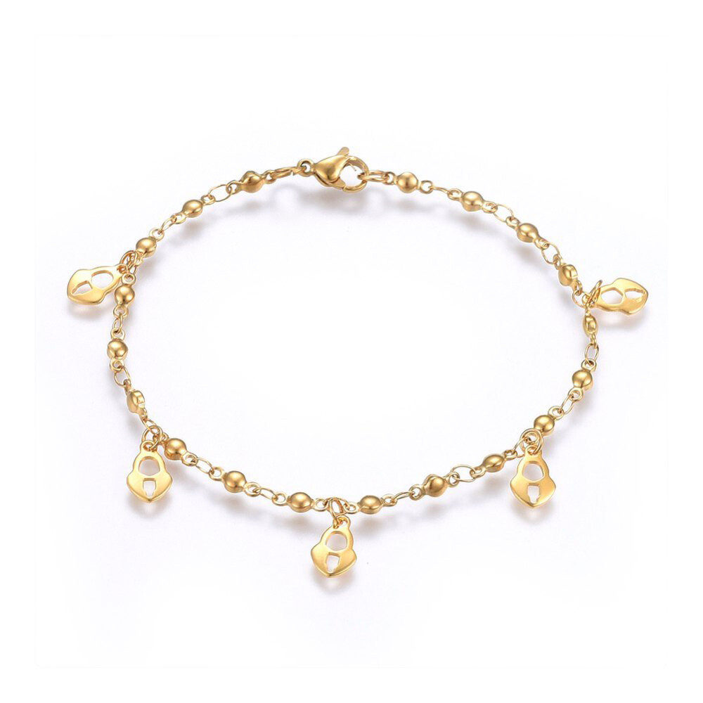 304 Stainless Steel Charm Bracelet Lobster Heart Lock Gold 8.2″ 3mm  A95