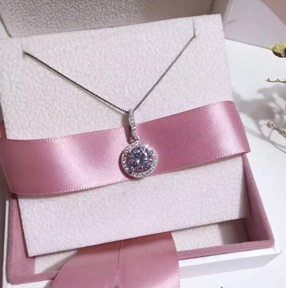 925 Sterling Silver Halo Round CZ Pendant Necklace 18″ Chain Gift Box I25