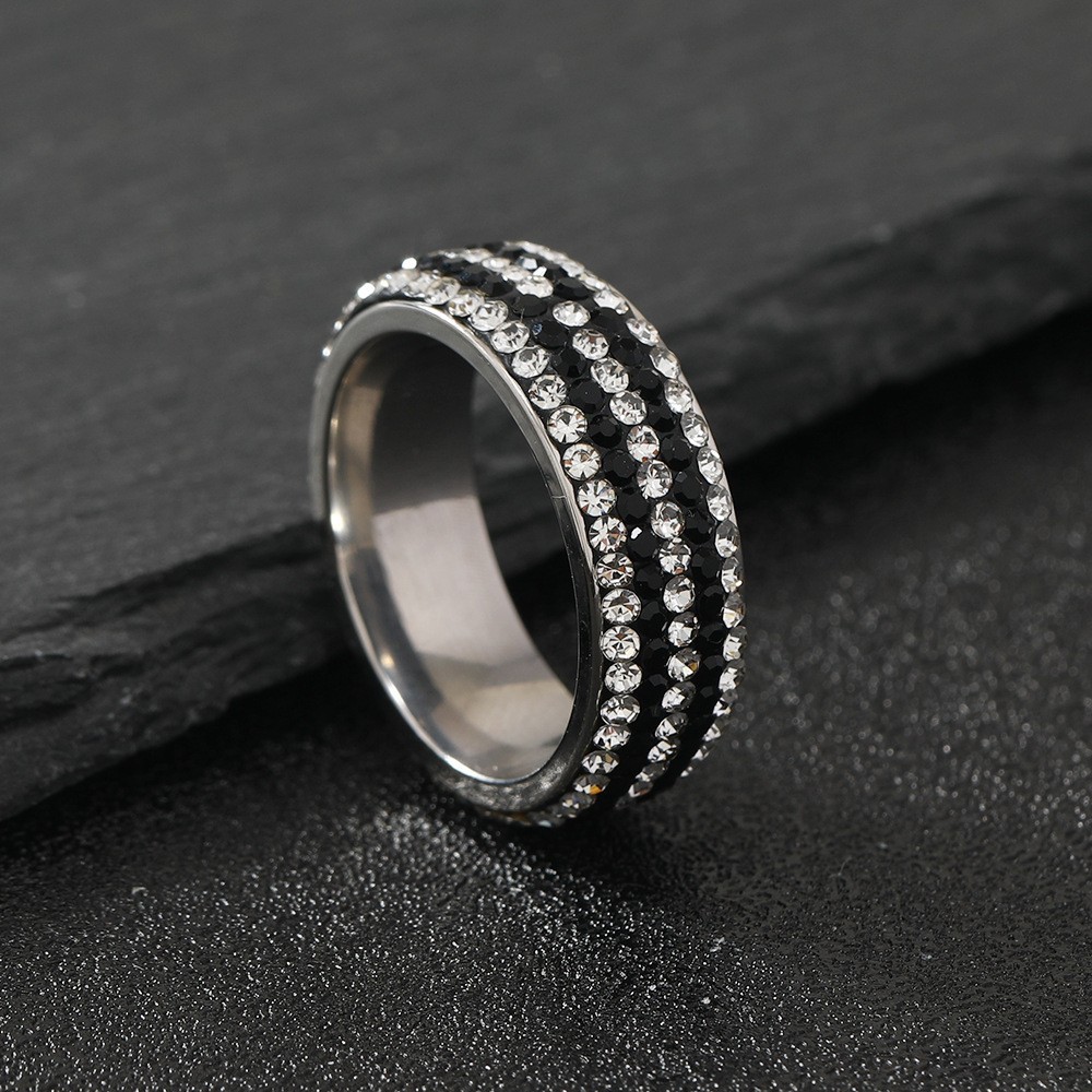 4PCS Fashion Stainess Steel Pave Rhinestone Wedding Couple Rings