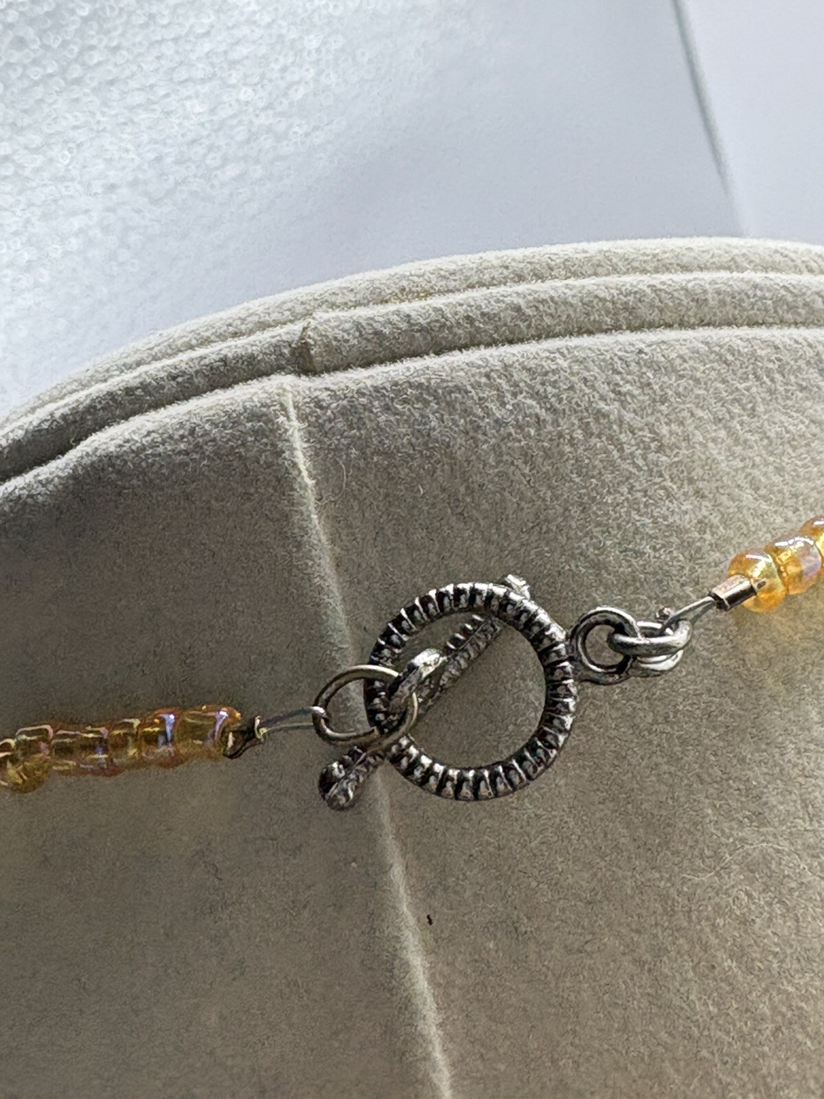 Black&White&Golden Beaded NecklaceW/ Goldton Medalian W/Glass Golden Rhinestones