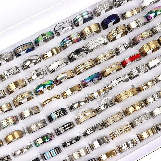 100 X Men’s women’s Fashion Ring Wholesale Bulk Lot Mixed Stainless Steel Rings