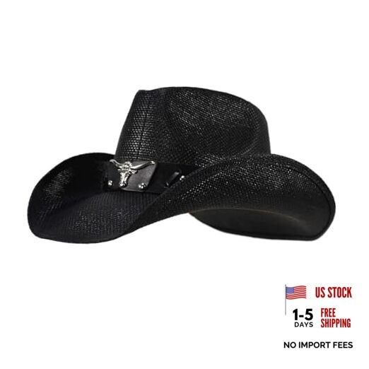 Straw Cowboy Hats for Women and Men Large K-cm-a-black