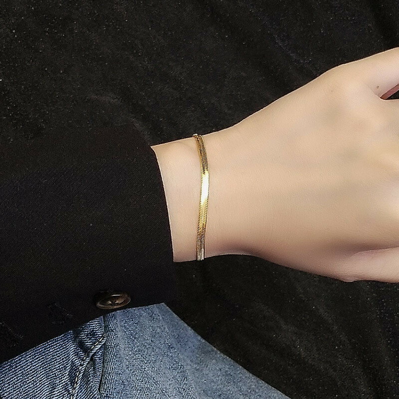 NEW 18K Yellow Gold Plated 3MM Flat Curb Chain Solid Link Bracelet Mens & Womens