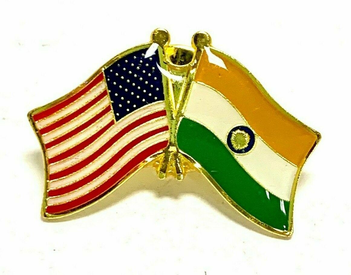 USA India Friendship Flag Pin, Double Flag Lapel