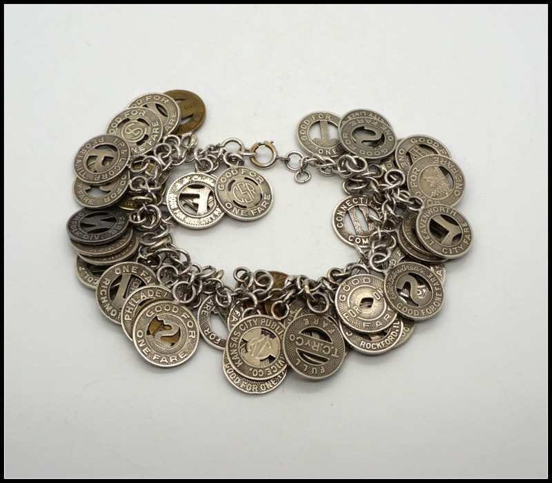 Unique Vintage 1920s-50s Transit Bus Token Convertible Charm Necklace & Bracele