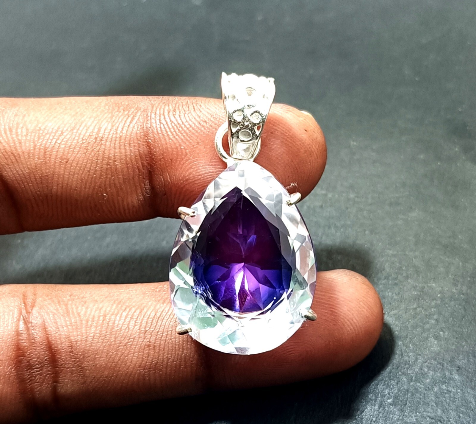 Bi-Color Rare Pitambari Sapphire Pear Natural 58.25 Ct 925 Silver Pendant Gem
