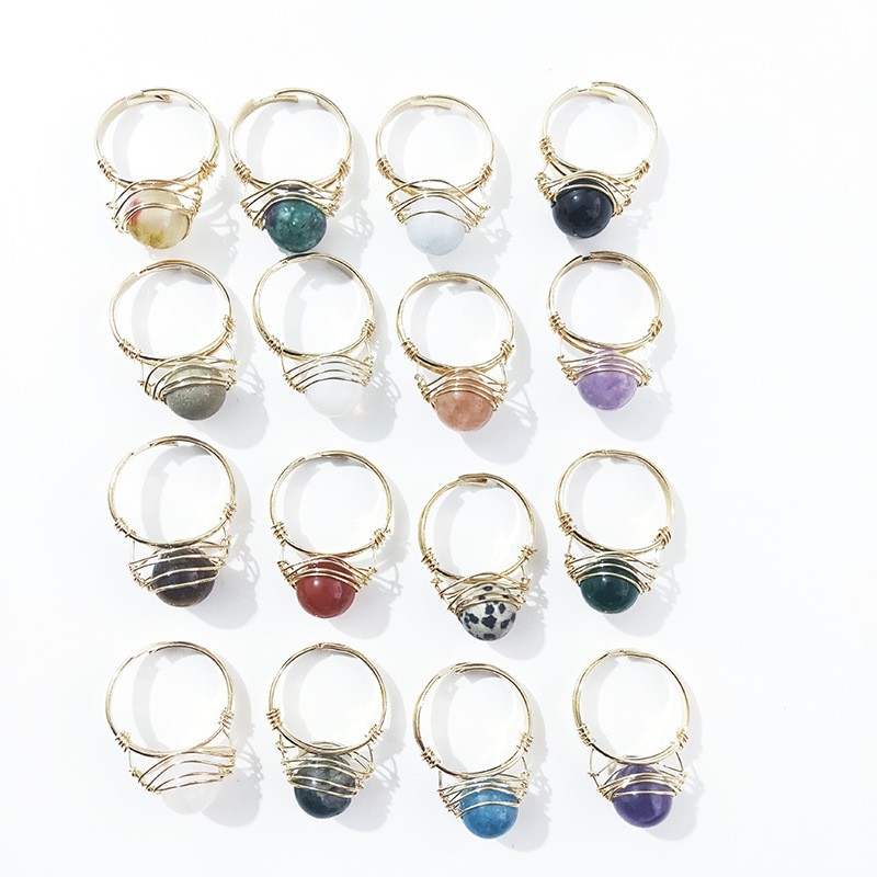 10 Pcs Healing Crystal Adjustable Rings Minimalist Natural Stone Jewelry Gift