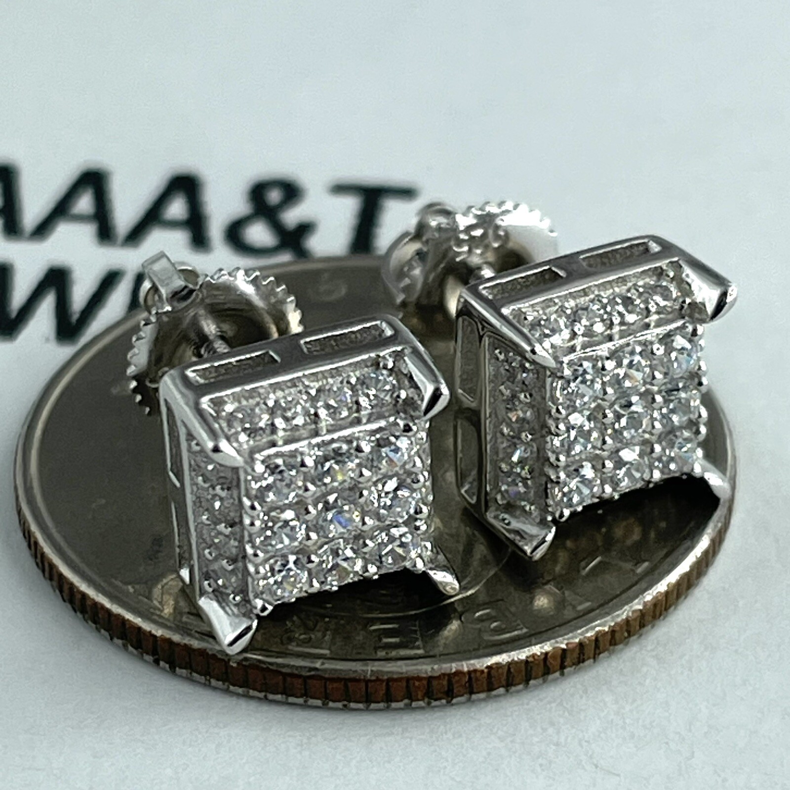 925 STERLING SILVER ICY BLING CUBIC ZIRCONIA 8.2 mm SQUARE EARRING