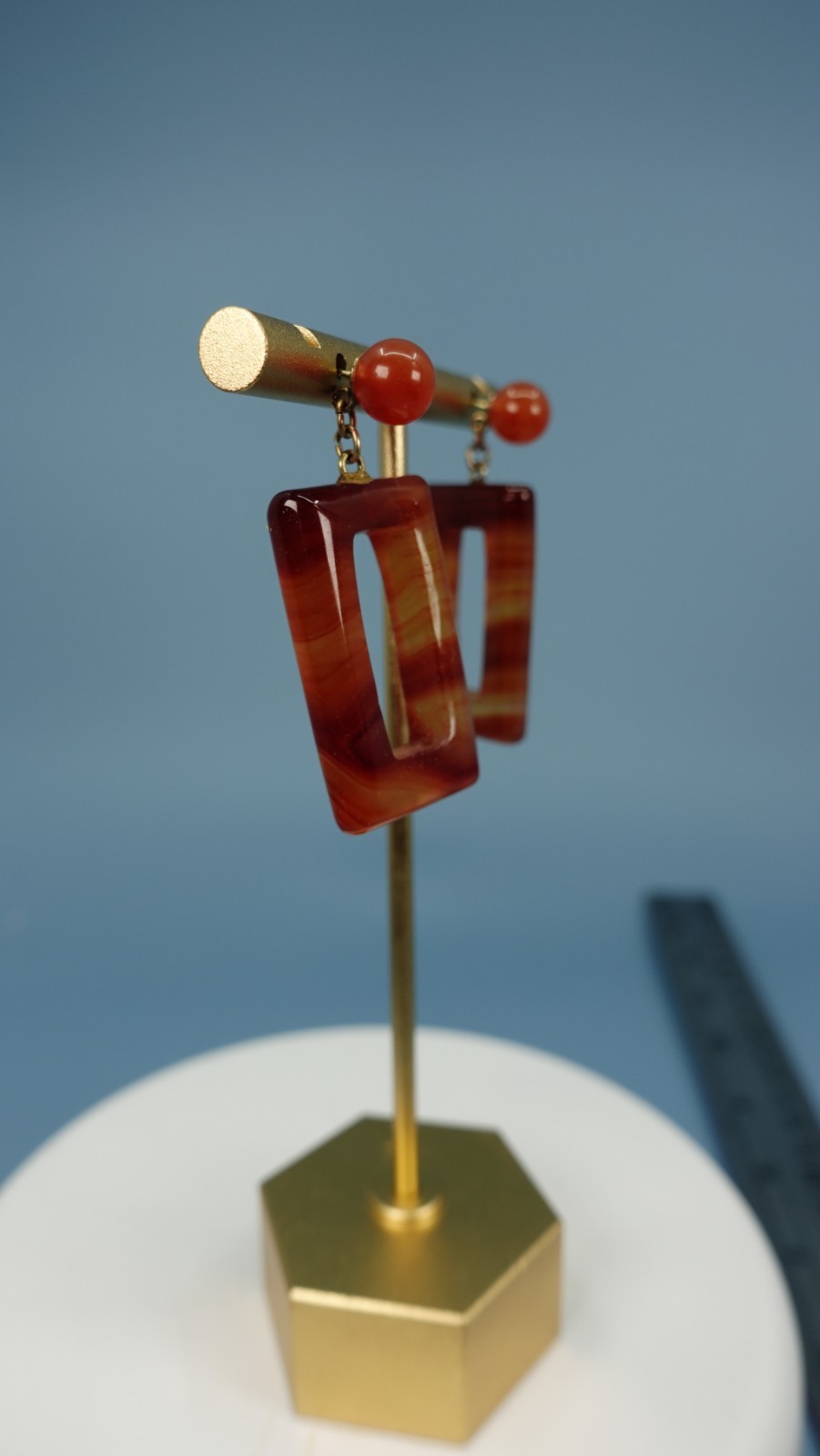 Statement Carnelian Drop Earrings 14k posts approx. 1.5″ Cute!!