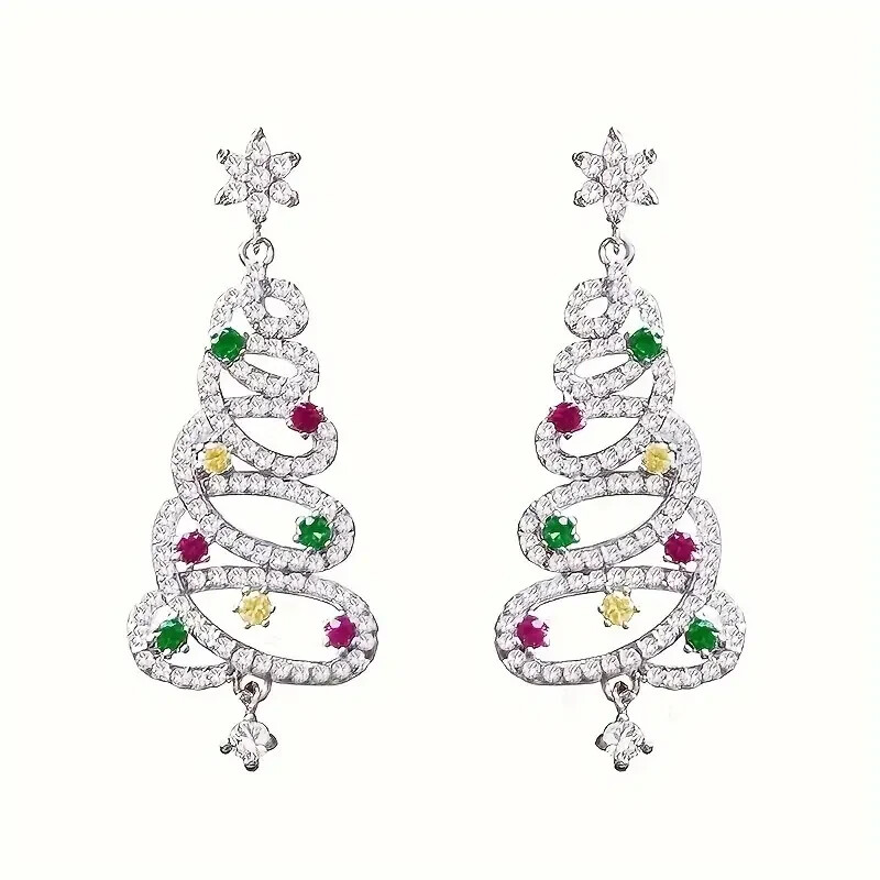 *NEW* WOMENS CHRISTMAS TREE BLING BLING EARRINGS – FOR PIERCED EARS ~925 SS POST