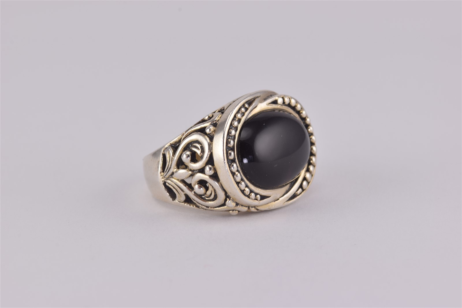 Sterling Silver Oval Black Onyx Bead Scroll Statement Band Ring 16g NK 925 Sz: 7