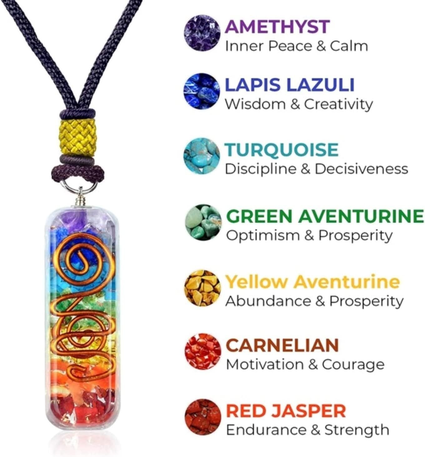 Unique 7 Chakra Orgone Pendant with Adjustable Cord – Spiritual Healing Necklace