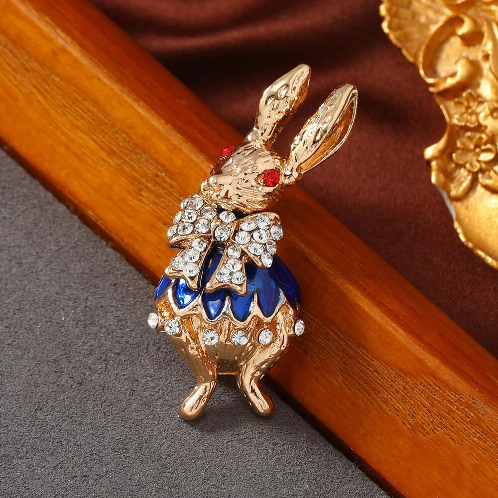 Vintage Retro Bowknot Rabbit Brooch Enamel Crystal Rhinestone Metal Jewelry