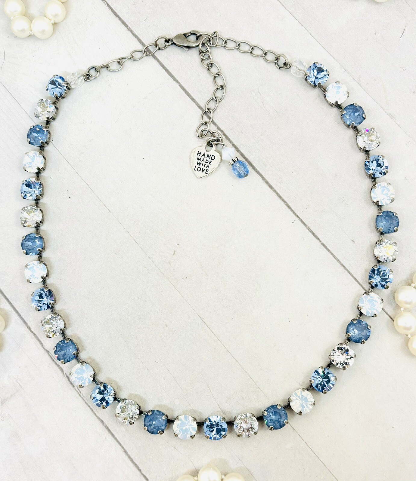 DENIM BLUE DELITE and WHITE Cup Chain Tennis Necklace made w/ DENIM BLUE CRYSTAL