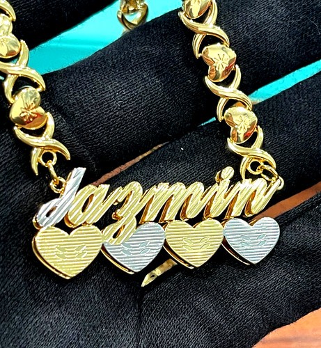 Customized Name Two Color Name Necklace Heart Pendant Stainless Steel XOXO Chain