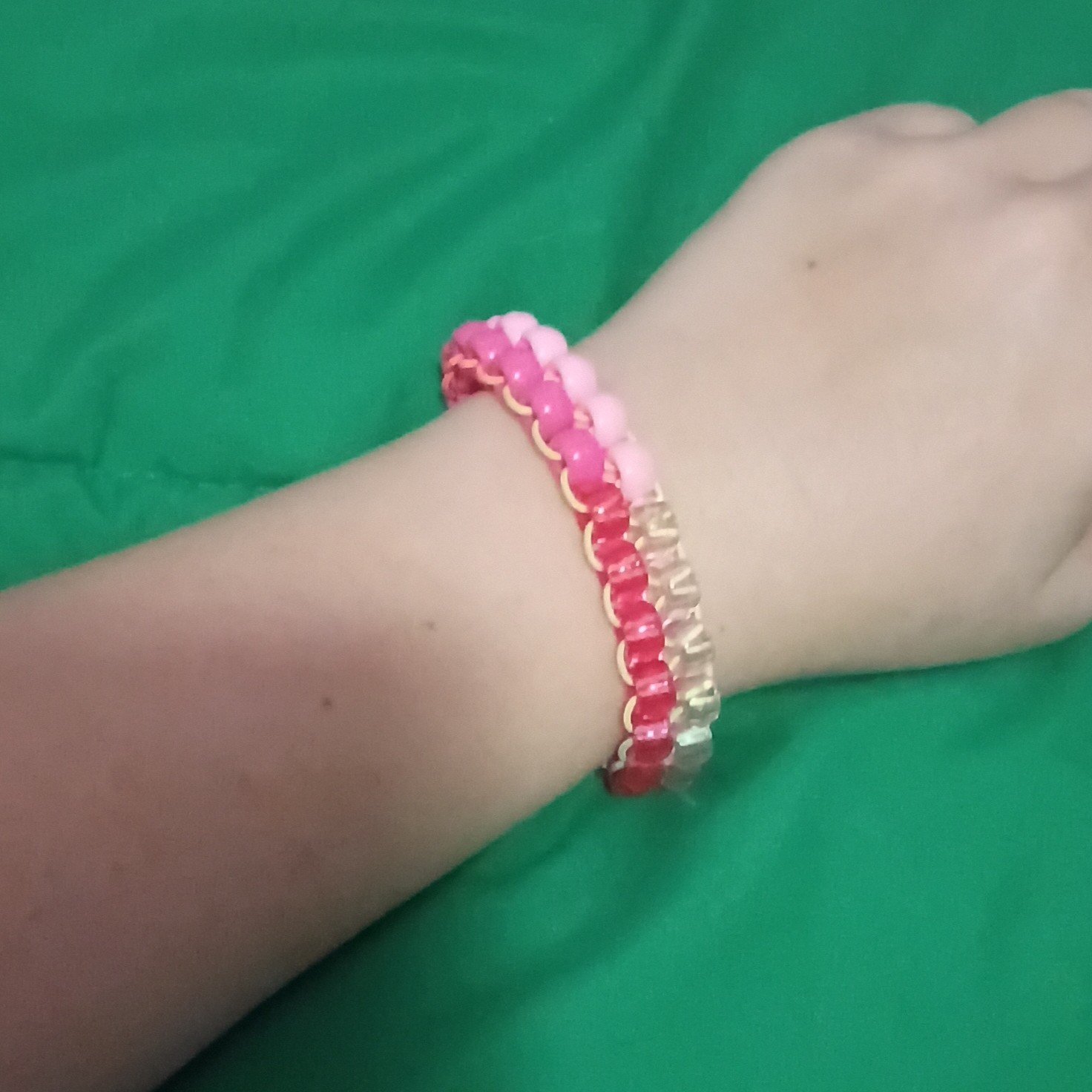 Kandi, Pony Bead, Plastic, 4 Shade Pink, Double Row Bracelet. Scenecore/Scene