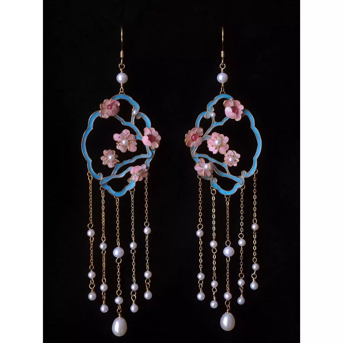 Tassel Earrings Filigree Inlay Chinese Style Vintage Handmade Jewelry