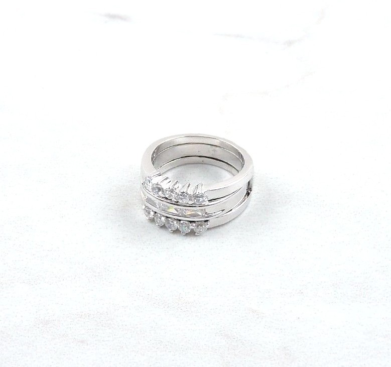 Sterling Silver 1.62 cttw Round And Radiant Cut Cubic Zirconia 2 Pc Ring Set
