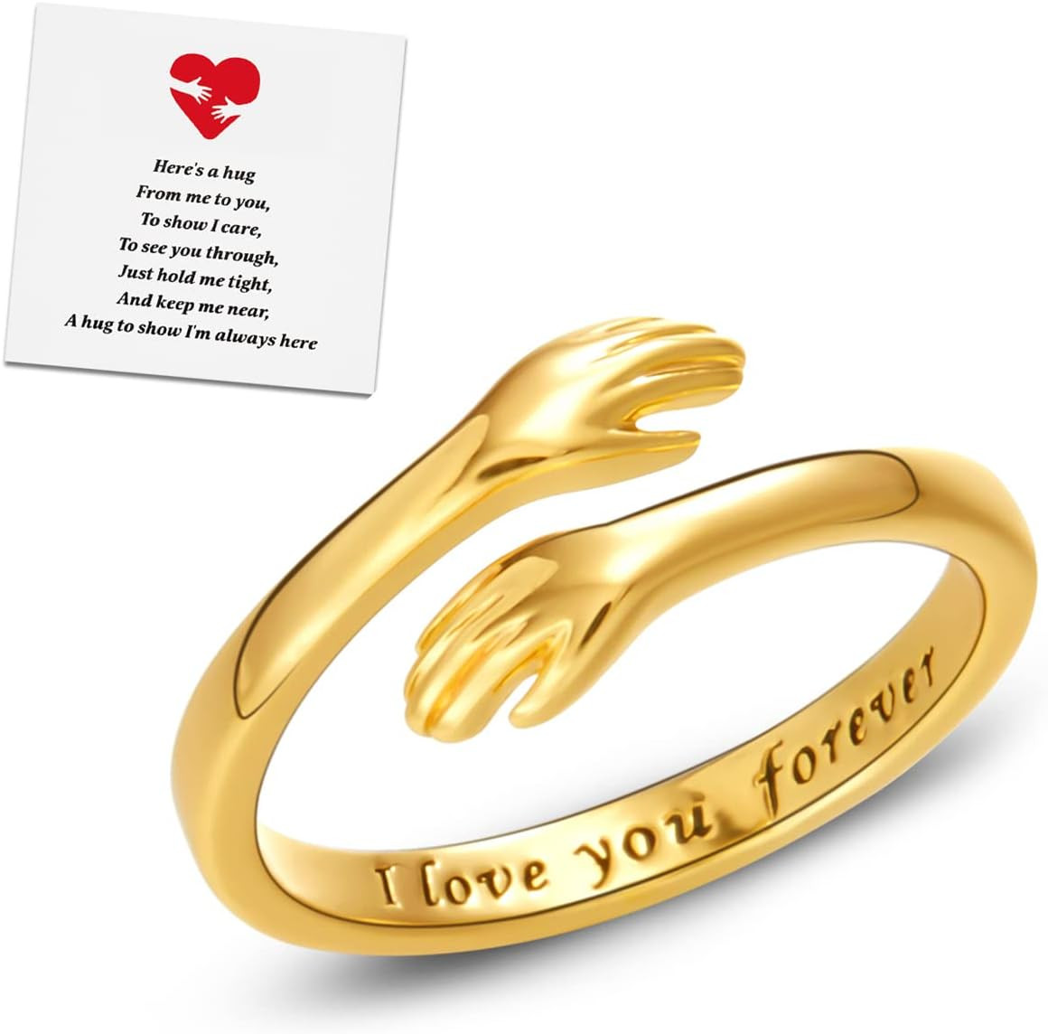 Hug Rings for Women Silver Hugging Hands Ring Adjustable 14K Gold Plated Daughte