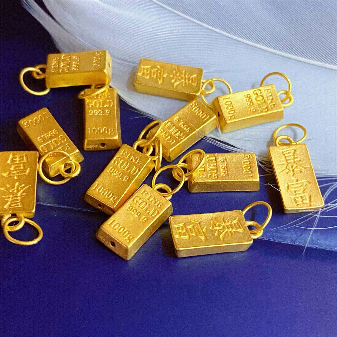 1pcs Pure 999 24K Yellow Gold Women 3D Gold New Oblong Oblong Small Pendant