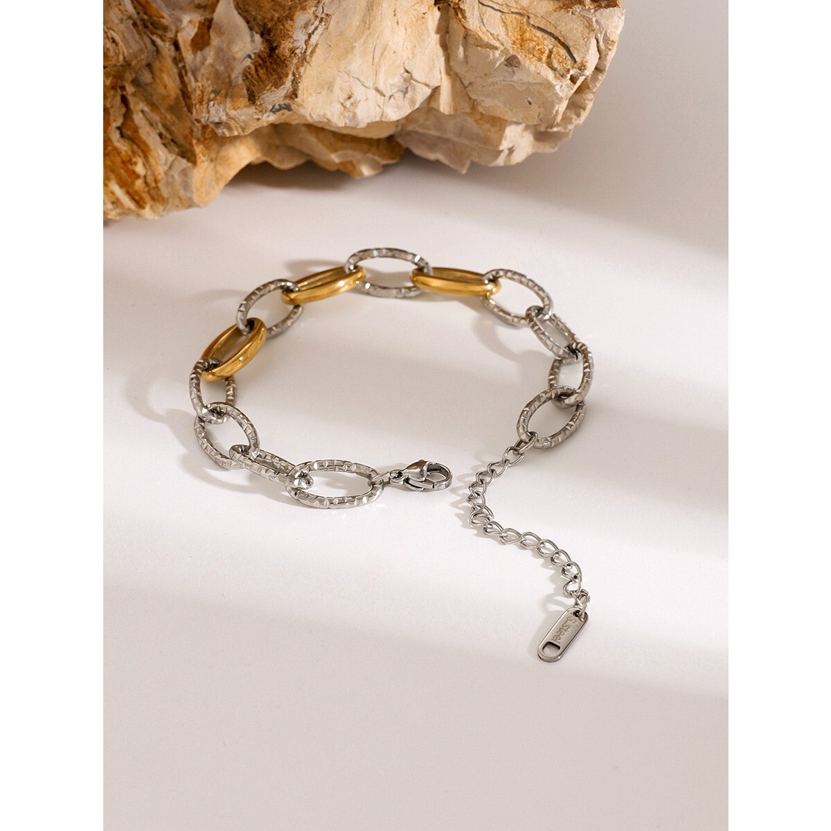 Woman 18K Gold Plated Stainless Steel Thick Rolo Link Paper Clip Bracelet 8.7”