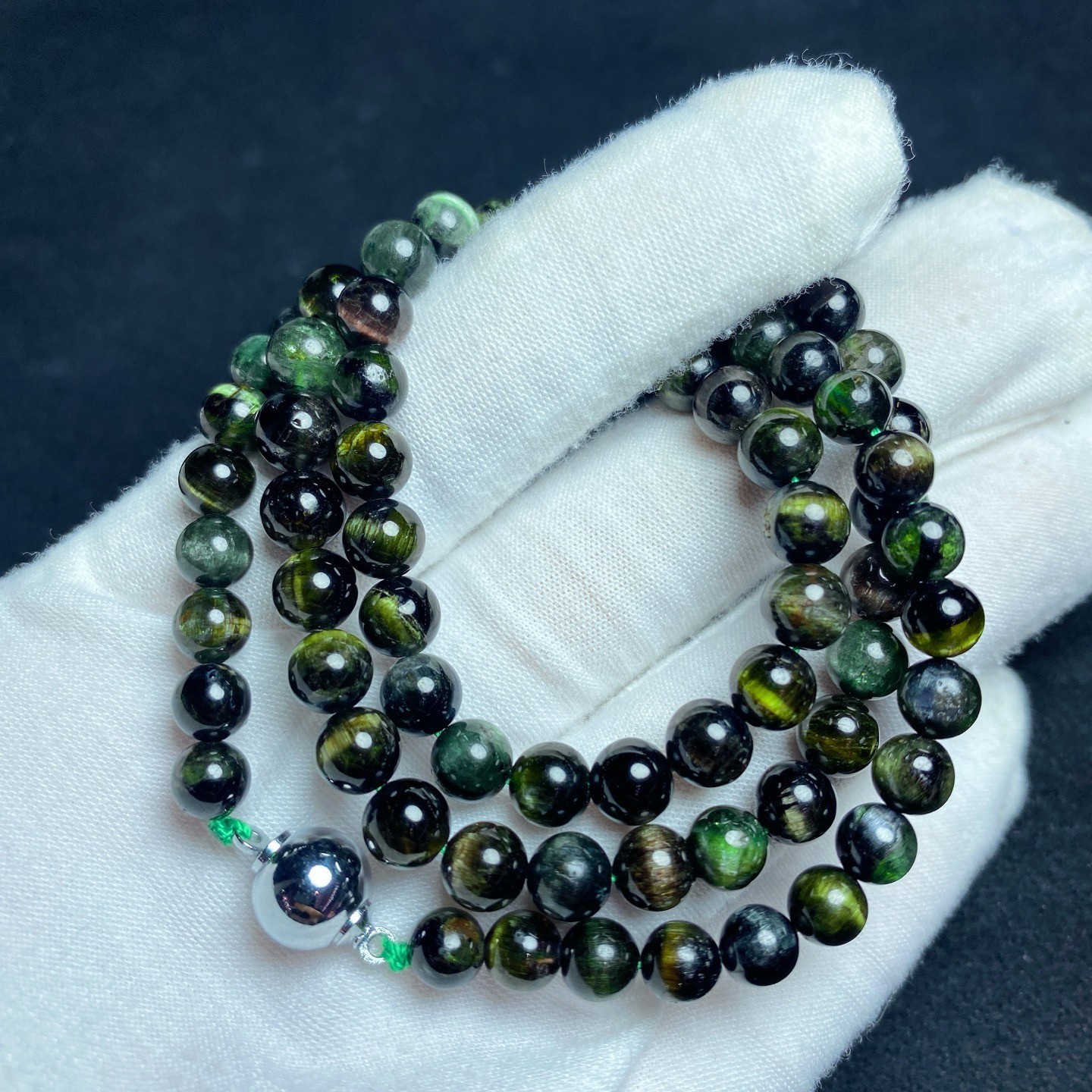 6.8mm Natural Green Tourmaline Cat’s Eye Crystal Quartz Beads Bracelet AAAA