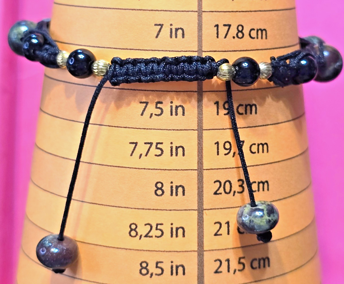 Macrame & Dragon’s Blood Jasper + Tourmaline Gemstone Bead Adjustable Bracelet