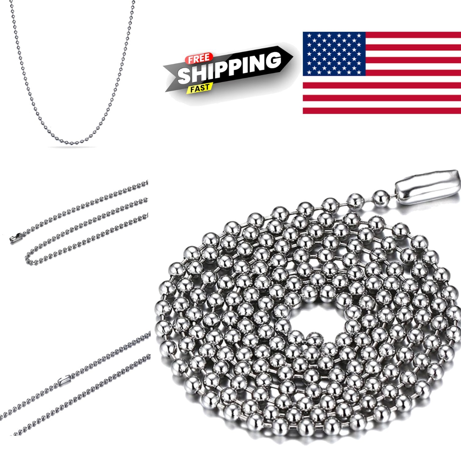 Lightweight Beads Ball Necklace 24 to 38 Inches Durable Titanium Stainless Steel