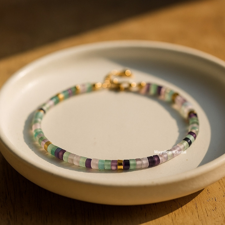 Minimalist Tube Beaded Crystal Stone Bracelet Boho Multicolor Jewelry Reiki Gift